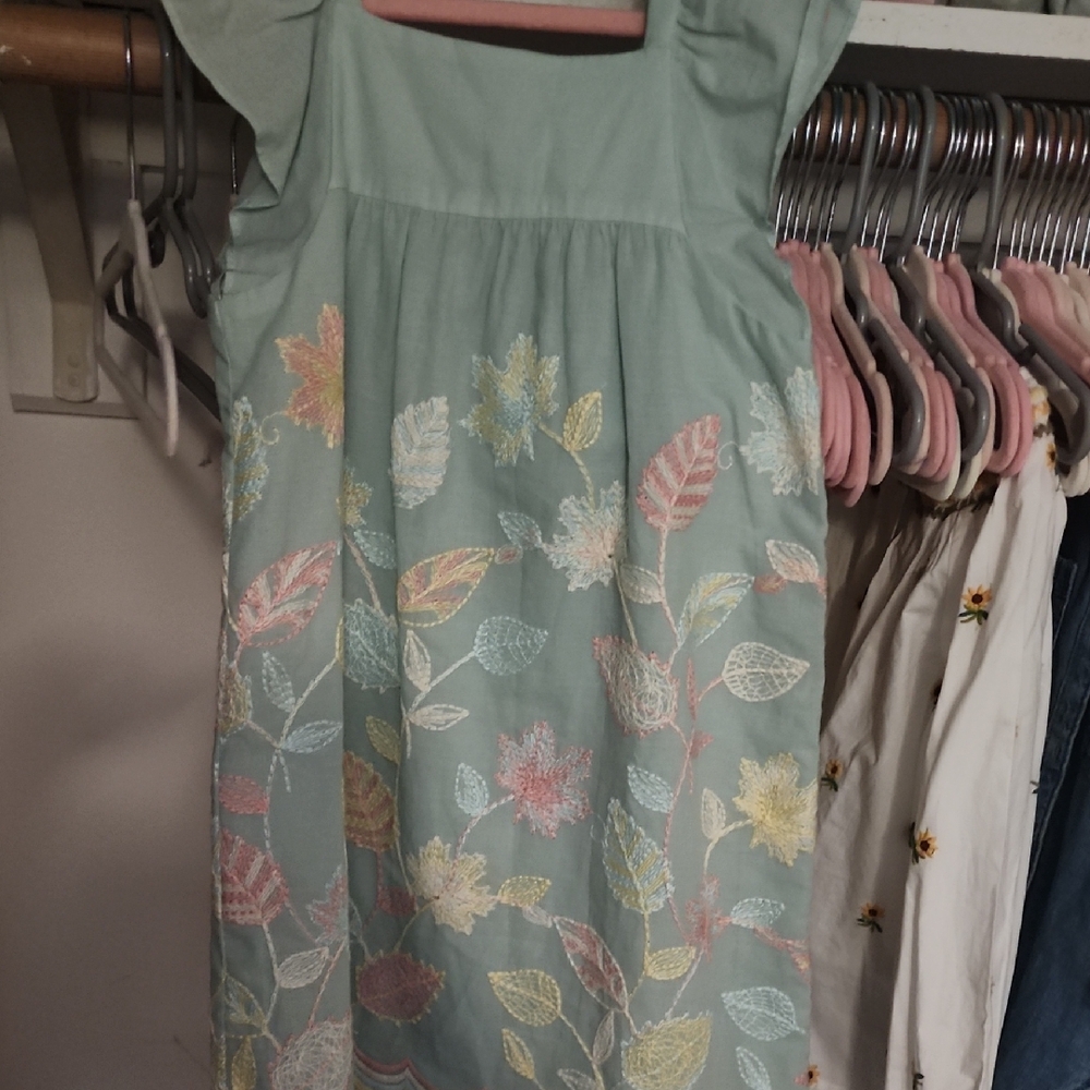 Zara Kids Dress with Pastel Leaf Embroidery